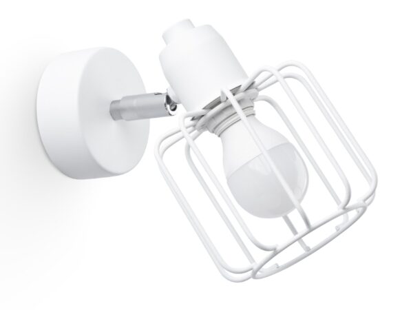 Biały kinkiet LED z kratką do wnętrz w stylu loftowym