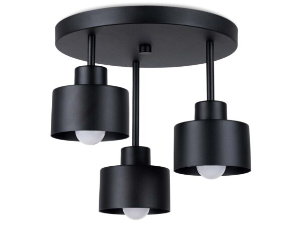 Lampa z trzema czarnymi kloszami na okrągłej podstawie