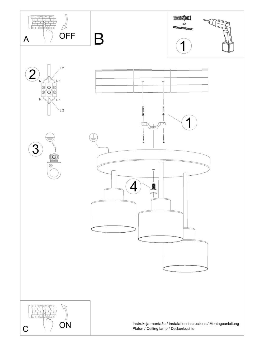 Minimalistyczny plafon SANTO 3 w kolorze czarnym - obrazek 10
