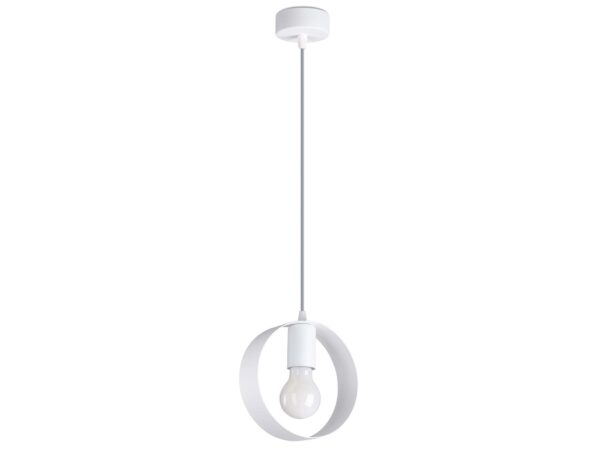 Minimalistyczna lampa z białym pierścieniem i wiszącą oprawką