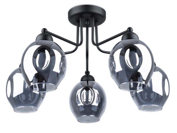 Lampa wisząca z pięcioma przezroczystymi kloszami – montaż sufitowy