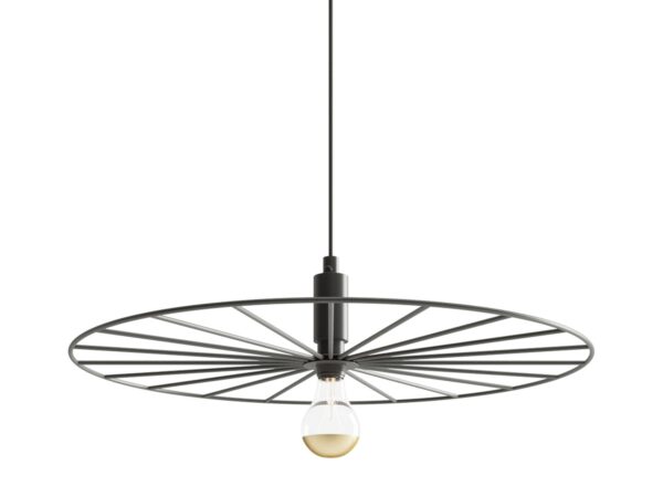 Żarówka i czarna lampa wisząca w stylu minimalistycznym