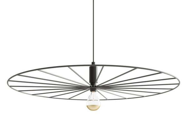 Lampa sufitowa typu koło z cienkimi czarnymi prętami