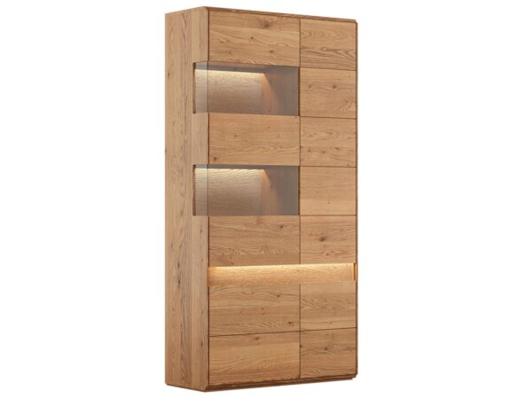 Witryna z trzema półkami i LED – mebel z naturalnego drewna