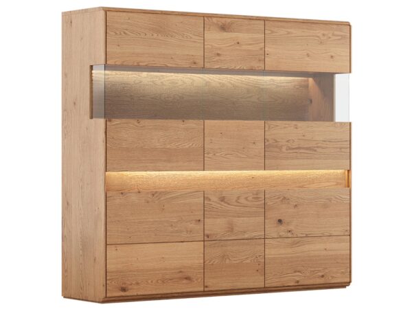 Witryna z podświetleniem LED i przeszkloną wnęką – elegancki mebel do salonu