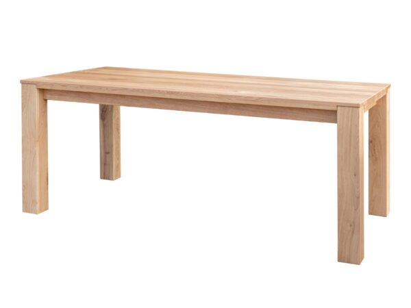 Drewniany stół z prostym blatem i masywnymi nogami w stylu nowoczesnym