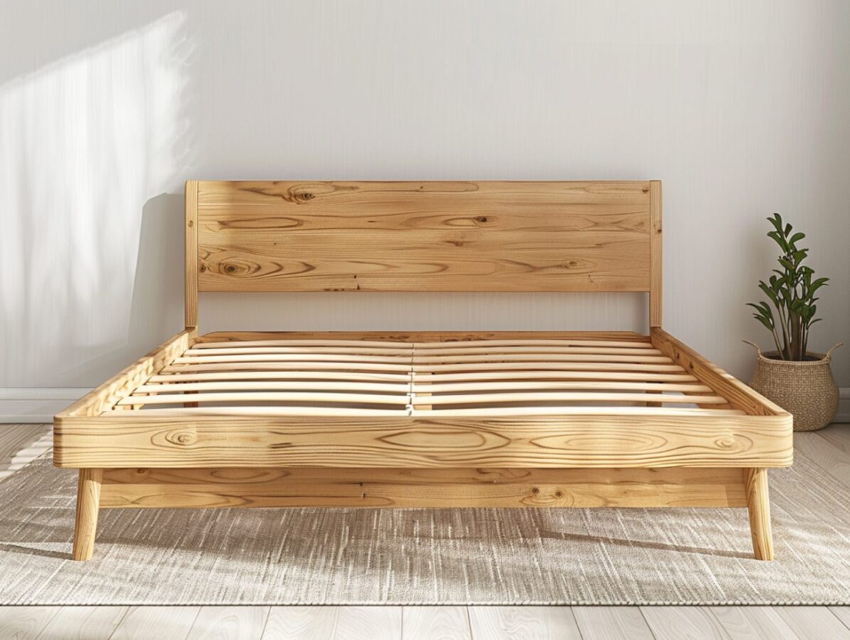 Łóżko drewniane z wysokim zagłówkiem z litego drewna