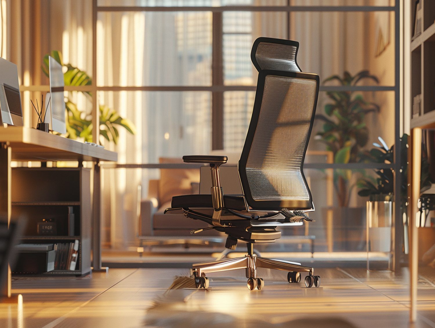 Nowoczesny fotel ergonomiczny z siatką i zagłówkiem