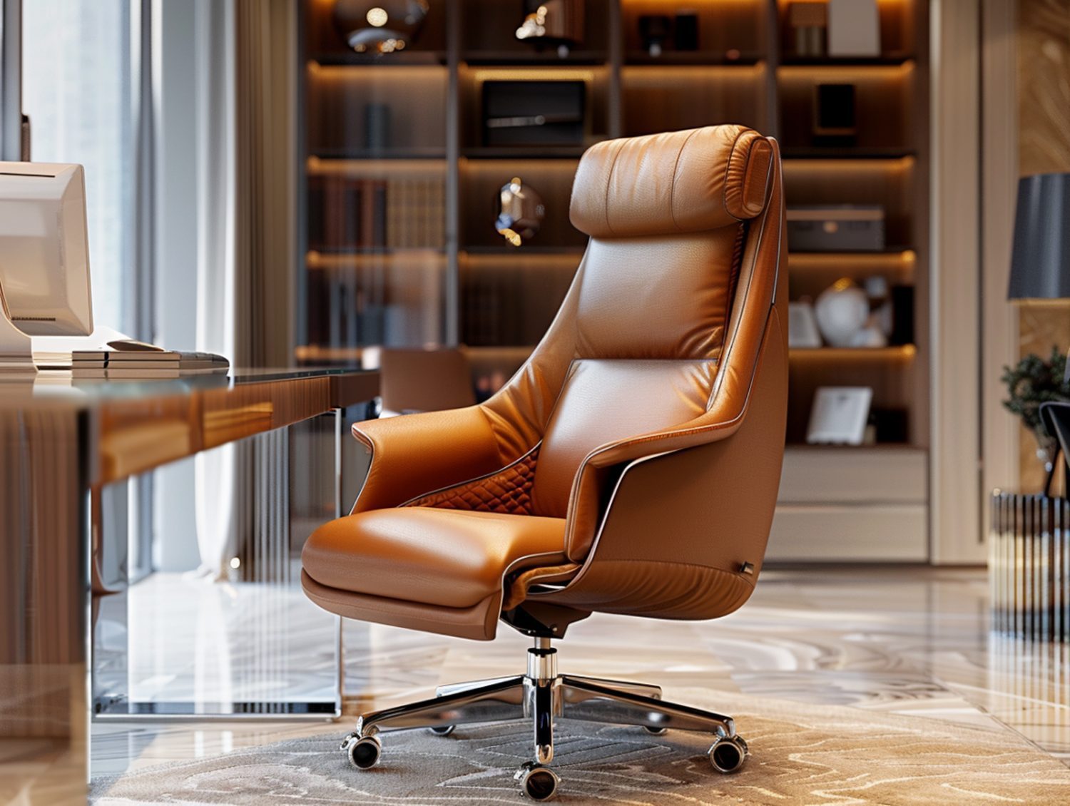 Skórzany fotel biurowy z wysokim oparciem w stylu executive