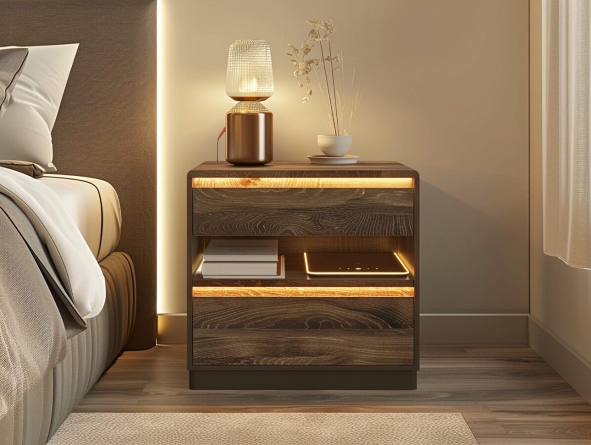 Szafka nocna z dębu z wnęką i oświetleniem LED