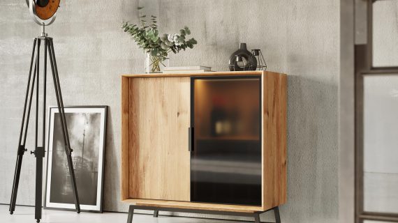 Loft Komoda Winna Szyba Stal Dąb Kyoto - obrazek 3