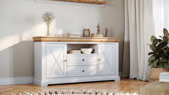 miniaturka Komoda Klasyczna Sosna Fińska w Ciepłej Bieli Petra