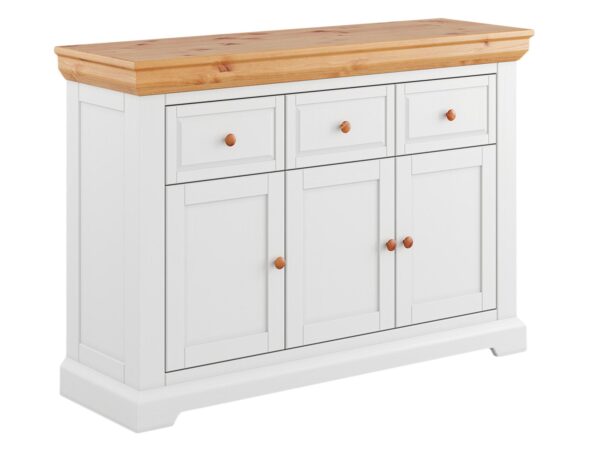 Kredens prowansalski z szufladami i szafkami – eleganckie białe wykończenie