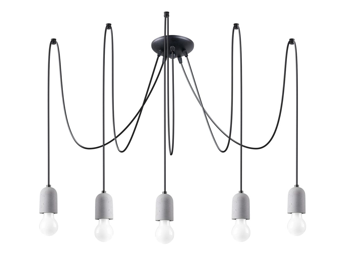 Geometryczny Żyrandol SOLARO 5 – 5 Żarówek Szaro-Czarny