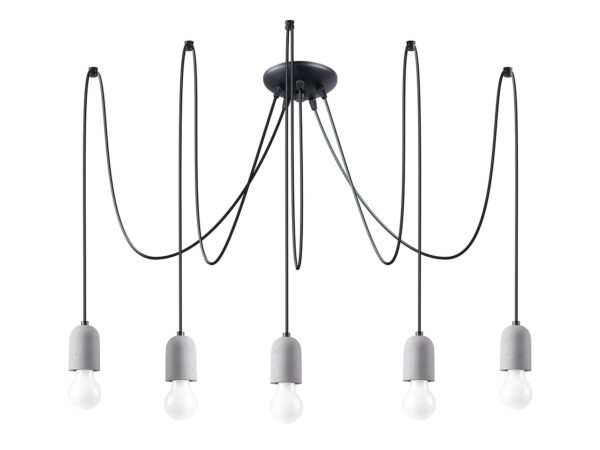 Designerski żyrandol z betonowymi oprawkami – industrialny styl