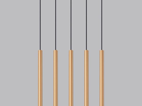 Złote tuby LED – widok z przodu na szarym tle