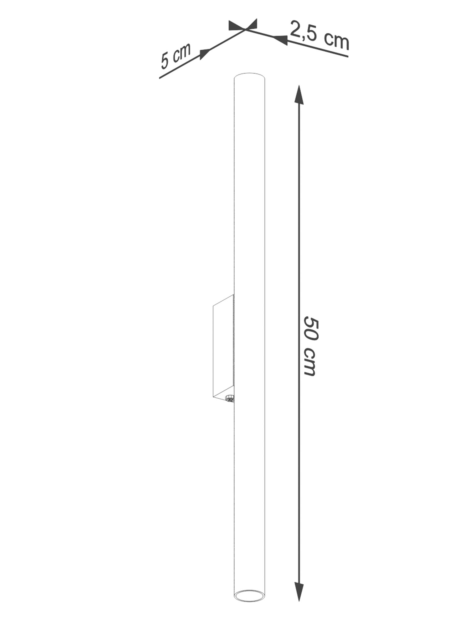 Wymiarowanie białego kinkietu – długość 50 cm, widok z boku Wymiarowanie białego kinkietu – długość 50 cm, widok z boku