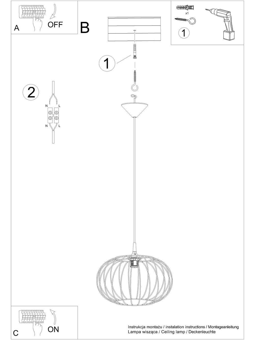 Designerska Lampa Wisząca TSUNAMI Czarna E27 1x15W - obrazek 10