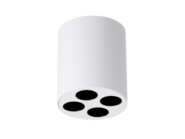 Oprawa LED cylindryczna biała – cztery czarne soczewki reflektorów