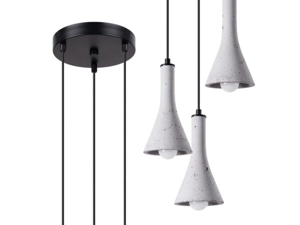 Zestaw betonowych lamp wiszących – widok z boku na białym tle