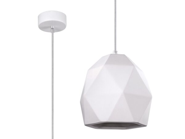 Render lampy z białym kloszem wielokątnym – z rozetą sufitową