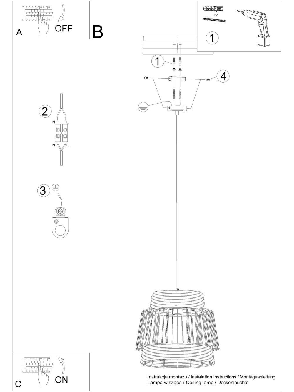 Designerska Lampa Wisząca 35x137cm Czarna LUCIDO - obrazek 10