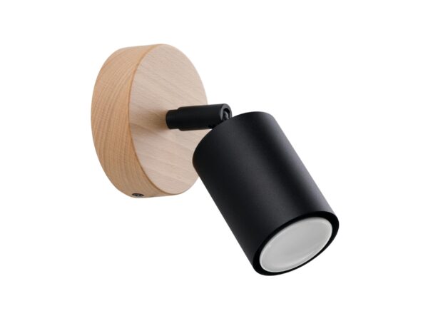 Drewniany kinkiet z czarnym światłem LED – nowoczesny styl