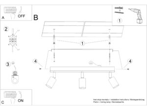 miniaturka Plafon Współczesny Czarny 3 Żarówki – CLARIS 3L