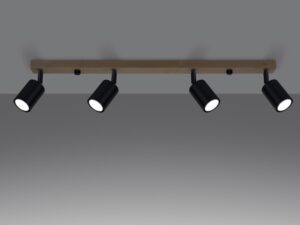 miniaturka Nowoczesny Plafon 4xGU10 Stal/Drewno Czarny – CLARIS 4