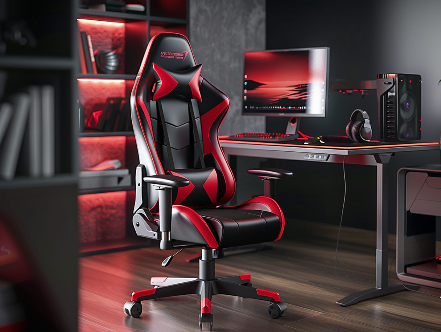 Fotel gamingowy czarno-czerwony z regulacją i sportowym wykończeniem