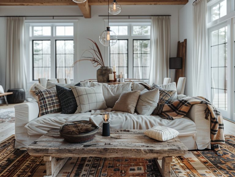 Przytulny salon z dużą sofą i drewnianym stolikiem kawowym