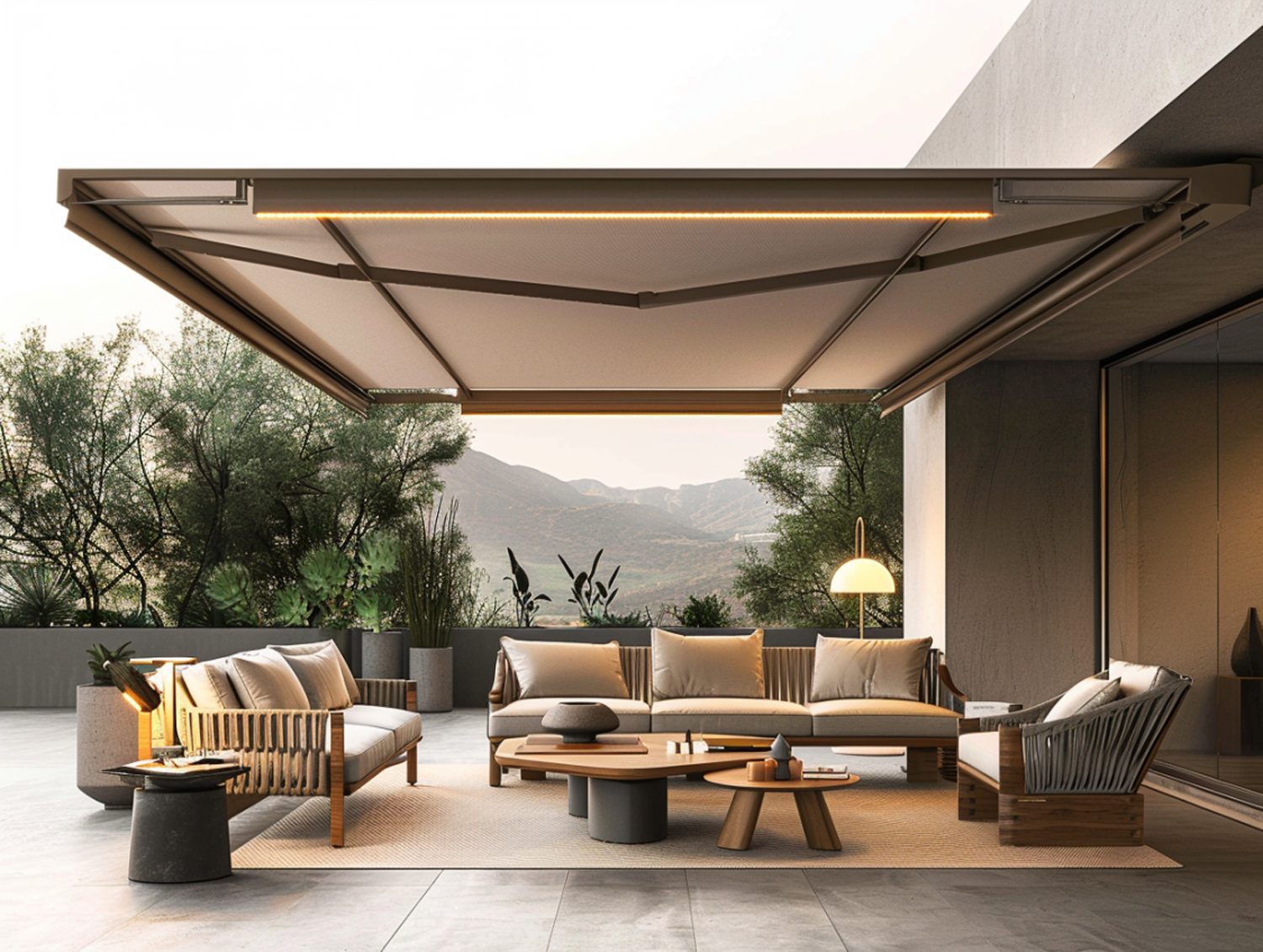 Drewniane meble ogrodowe z zadaszeniem w nowoczesnym stylu