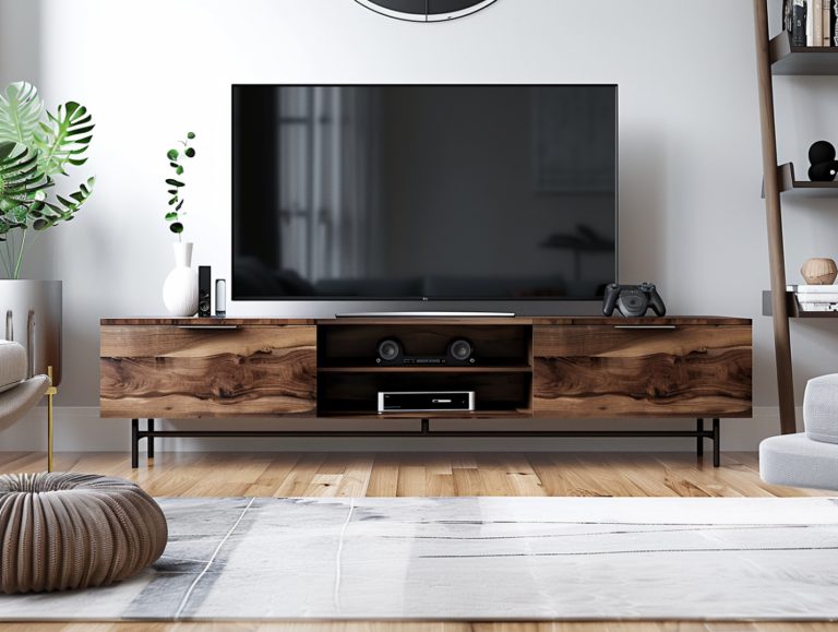 Nowoczesna szafka RTV z ciemnego drewna z czarnymi detalami