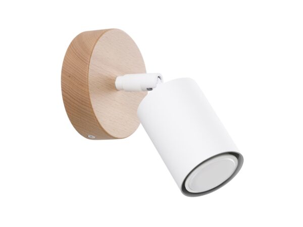 Kinkiet biały z drewnianą podstawą, styl nowoczesny