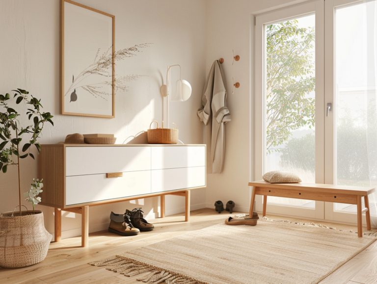Skandynawska szafka do przedpokoju z jasnego drewna i białymi frontami