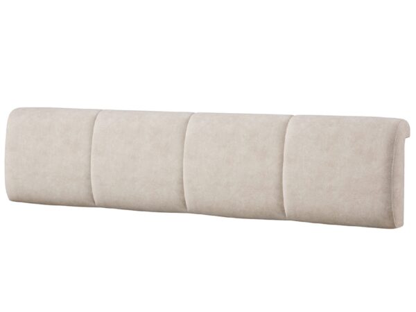 Łukowaty zagłówek tapicerowany – beżowa tkanina i pionowe przeszycia