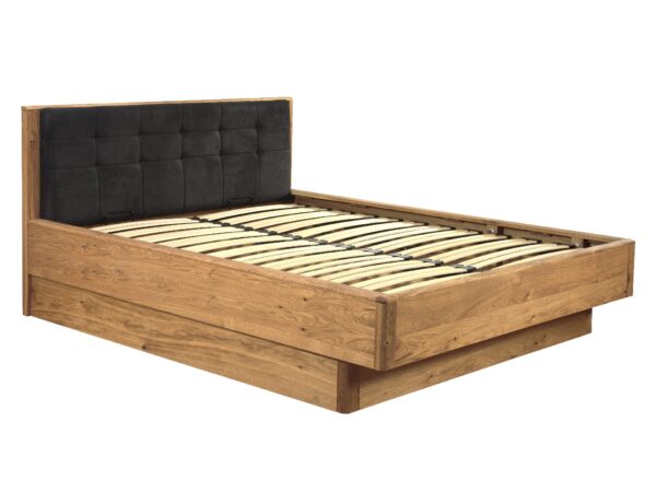 Łóżko z grafitowym zagłówkiem – drewniana rama w stylu loft