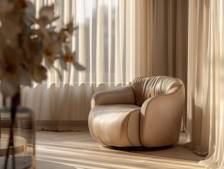 Beżowy fotel skórzany do salonu w stylu glamour z zaokrąglonymi bokami