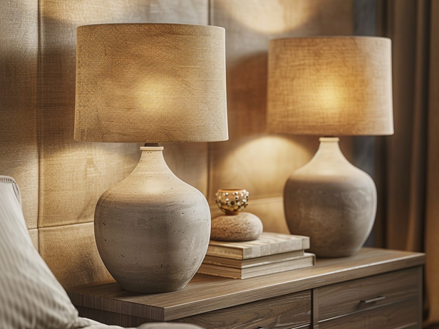 Zestaw ceramicznych lamp stołowych w stylu rustykalnym