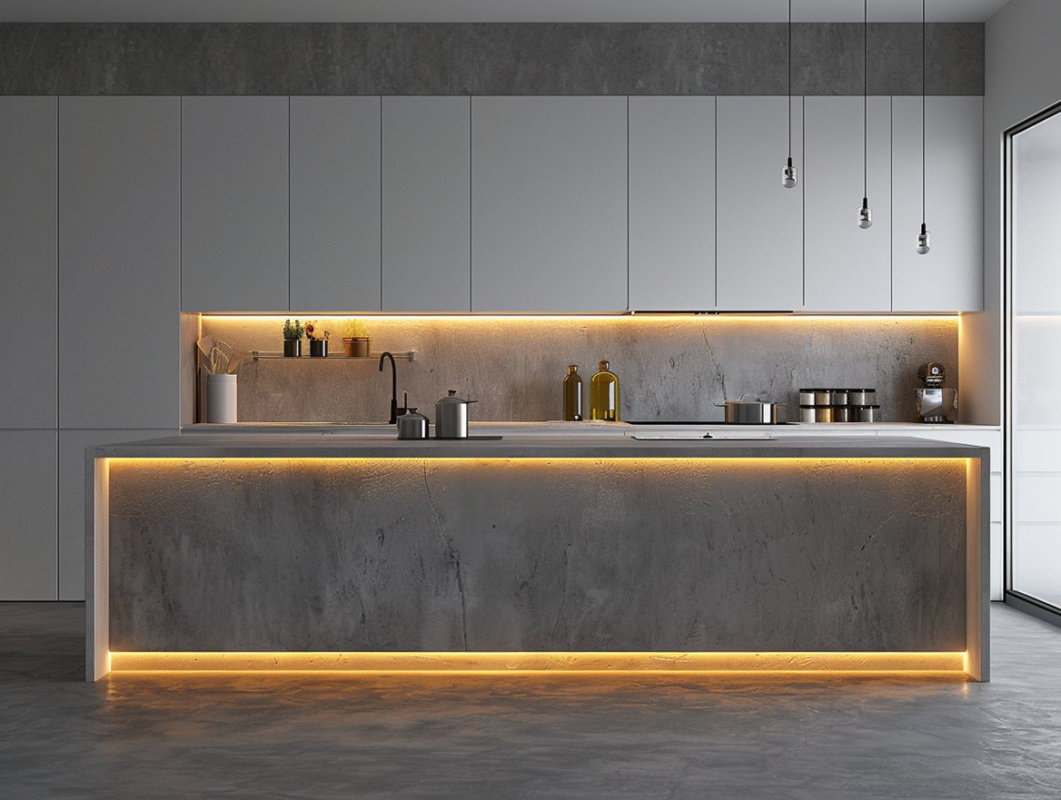 Luksusowa kuchnia z wyspą i złotymi akcentami w stylu premium