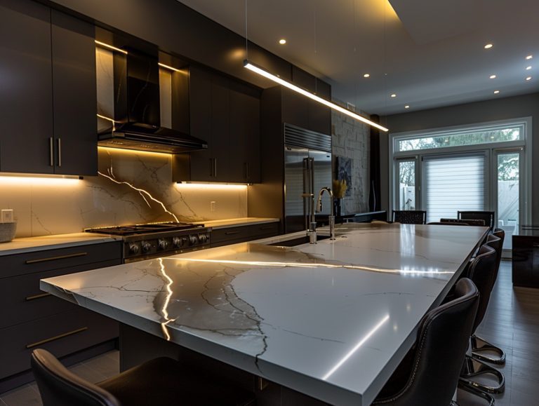 Luksusowa kuchnia z wyspą i złotymi akcentami w stylu premium