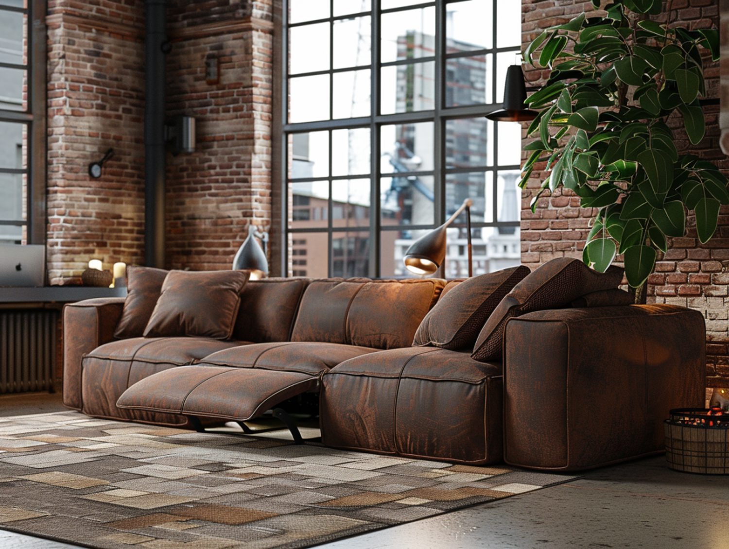 Rozkładana sofa ze skóry w stylu industrialnym