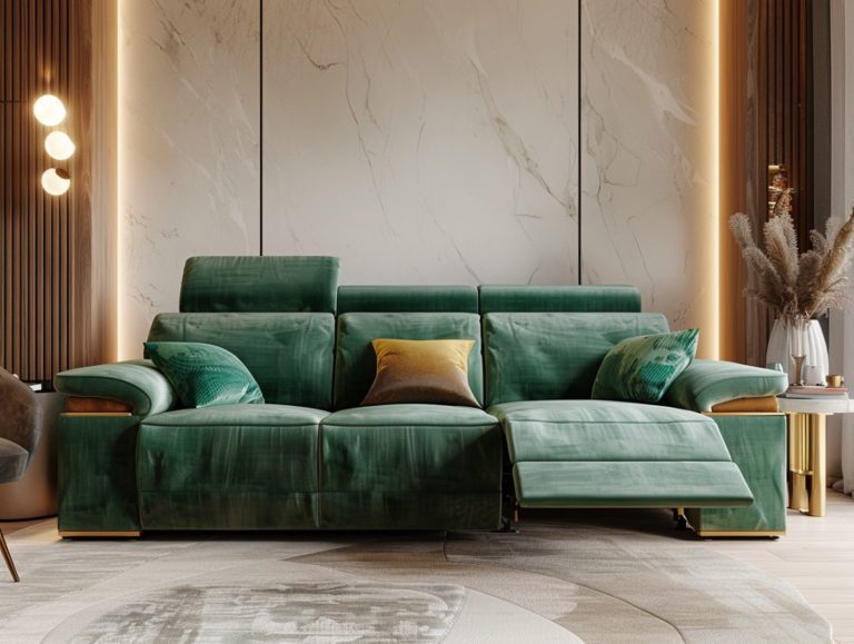 Sofa welurowa zielona w salonie glamour z poduszkami