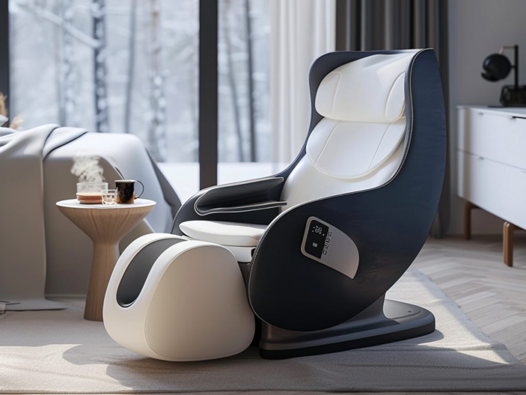 Nowoczesny fotel masujący czarno-biały z funkcją zero gravity