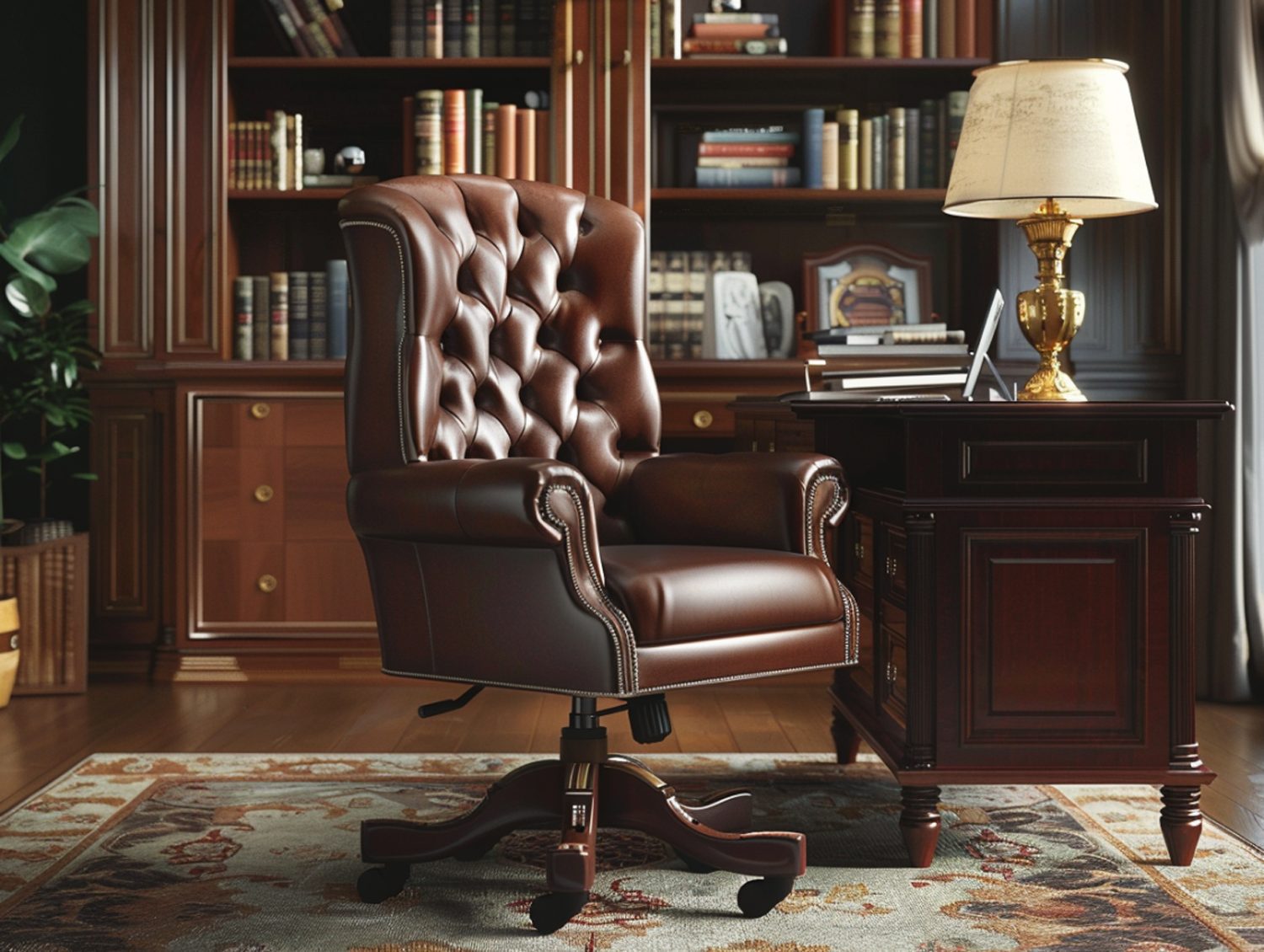 Klasyczny skórzany fotel gabinetowy z wysokim oparciem