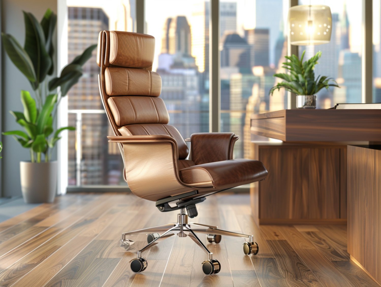 Skórzany fotel biurowy na kółkach w stylu vintage