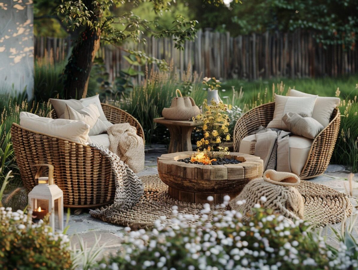 Ogrodowy zestaw wypoczynkowy z fotelami i stolikiem z rattanu