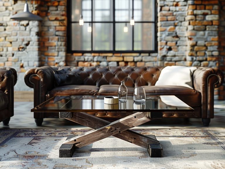 Skórzana sofa Chesterfield i drewniany stolik w lofcie