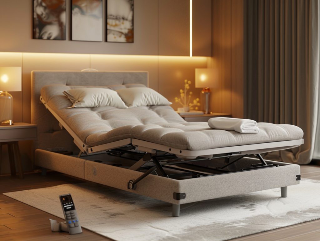 Łóżko z elektryczną regulacją w luksusowej sypialni glamour