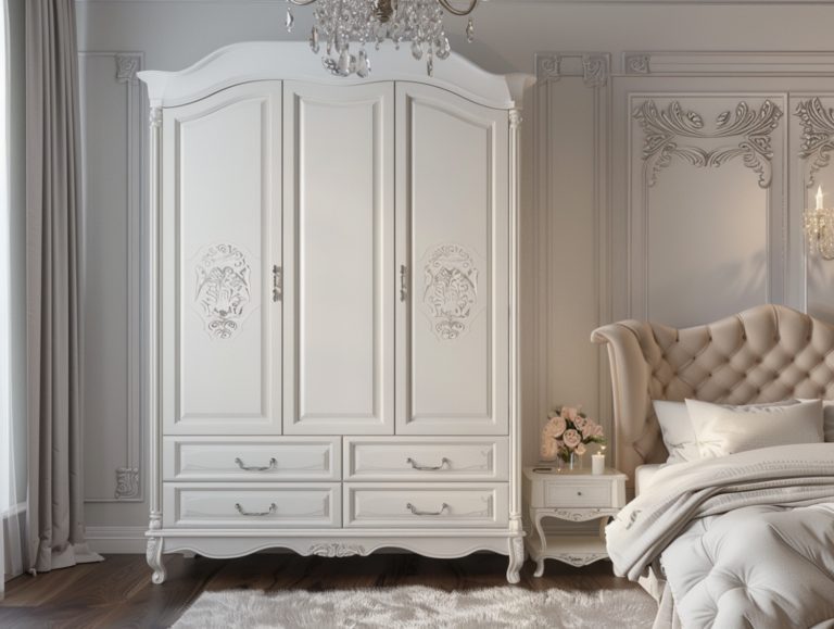 Biała szafa trzydrzwiowa z rzeźbieniami w stylu prowansalskim
